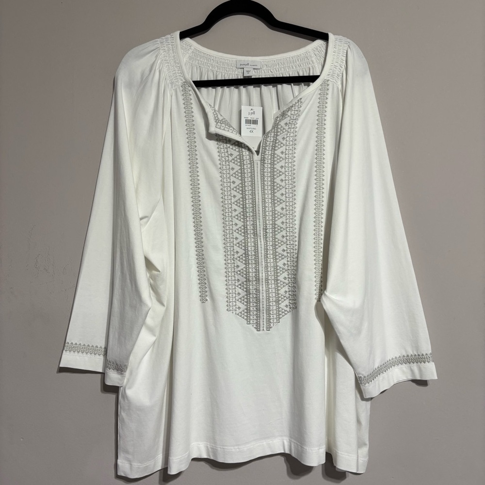 Elegant White Blouse with Gray Detailing